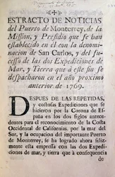 1769-70のポルトラ遠征の公式アカウントの最初のページ（印刷された紙）